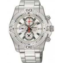 Seiko Men's Stainless Steel Alarm Chronograph Silver Tone Dial SNAE23