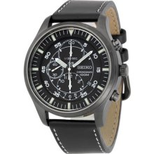 Seiko Men's Stainless Steel Case Chronograph Black Dial Black Leather Strap SNDA21