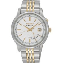 Seiko Men's Two Tone Stainless Steel Kinetic White Dial Day and Date SRN031