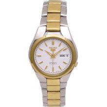 Seiko Men's Two Tone Stainless Steel Seiko 5 Automatic White Dial SNK608