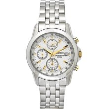 Seiko Men's Watch 2 Tone Stainless Chronograph White Dial Watch Sndc11