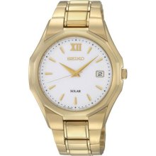 Seiko Men's Watch Gold Tone Stainless Steel Solar White Dial Bracelet Sne158