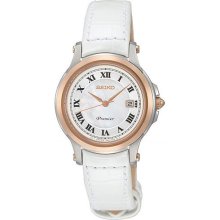 Seiko Premier Sxde42p2 White Leather Strap Women's Watch 2 Years Warranty