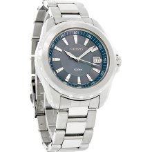 Seiko Quartz Mens 100M Blue Dial Stainless Steel Dress Bracelet Watch SGEE71