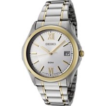 Seiko Sgef22 Men's Watch Two Tone Stainless Steel Dress Silver Tone Dial