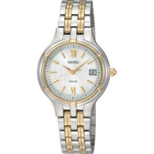 Seiko Silver Dial 2 Tone Stainless Bracelet Solar Ladies Watch - SUT020