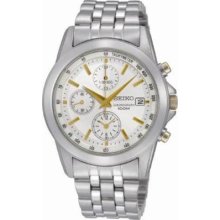 Seiko Sndd07 Men's Watch Two Tone Quartz Chronograph Tachymeter Silver Tone Dial