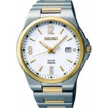 Seiko SNE210 Solar Two Tone Stainless Steel Case and Bracelet Silver