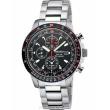 Seiko Solar Aviator Mens Alarm Chrono Black Dial Stainless SSC007