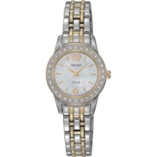 Seiko Solar Ladies Swarovski Crystal Watch MOP Dial SUP126