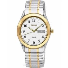 Seiko Solar Mens Watch White Dial Two-Tone Expansion Band SNE062