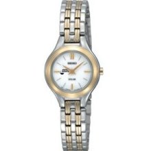 Seiko Solar Round Ladies` Watch W/ White Dial & 2 Tone Bracelet