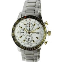 Seiko Ssc011 Men's Watch Solar Flight Quartz Alarm Chronograph White Dial