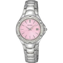 Seiko Steel Bracelet Swarovski crystals Pink Dial Women's watch