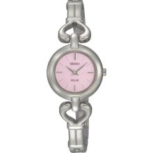 Seiko Sup135 Womens Stainless Steel Quartz Solar Pink Dial Heart Shape Hinges