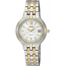 Seiko SUT020 Womens Two Tone Dress White Patterned Dial Solar Quartz