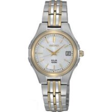 Seiko SUT038 Two Tone Stainless Steel Solar Quartz White Dial Date