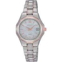 Seiko Sut060 Women's Solar Stainless Steel Band Mother Of Pearl Dial Watch