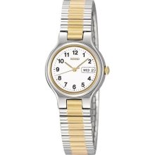 Seiko SWZ147 Stainless Gold White Dial Day/date Indicator Ladies Watch