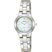 Seiko Watch, Womens Solar Two Tone Stainless Steel Bracelet 28mm SUP06