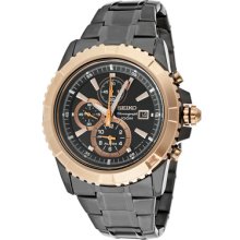 Seiko Watches Men's Chronograph Black Metal w/ Black Dial Analog Chro