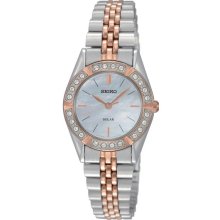 Seiko Womens Solar Crystal Stainless Watch - Two-tone Bracelet - Pearl Dial - SUP112