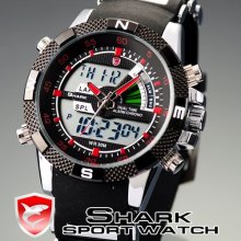 Shark Lcd Digital Chronograph Date Day Alarm Rubber Men Sport Quartz Watch Usts