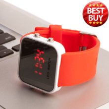 Shining Mirror Led Digital Watch Men Unisex Girl Wrist Watch Red Rubber Band