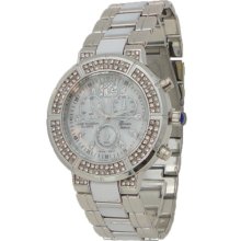 Silver & White Mother of Pearl Watch w/ Chronograph & Diamond Look - Silver - Sterling Silver - 3