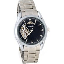 SINOBI 5088 Steel Band Mechanical Men' Wrist Watch (Black)