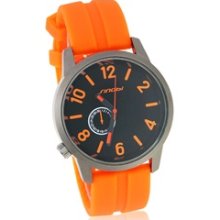 SINOBO Round Dial Men's Analog Watch with Silicone Strap (Orange)
