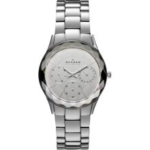 Skagen Faceted Bezel Big Silver Steel Link Watch, 34mm