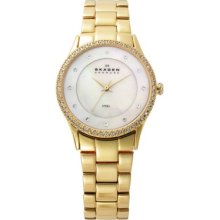 Skagen Gold Links With Glitz Case Womens Watch - 347SGXG1