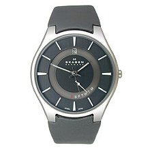 Skagen Mens Analog Stainless Watch - Black Leather Strap - Black Dial - 989XLSLM