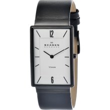 Skagen Men's Black Leather Strap/ White Dial Watch (Skagen Black Leather Men's Watch)