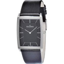 Skagen Mens Leather Wrist Watch Black Dial Rectangular 857lslb