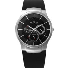 Skagen Multifunction Leather Strap Watch Black