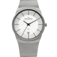 Skagen Round Stripe Dial Mesh Strap Watch