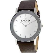 Skagen Silver Dial Brown Leather Strap Mens Watch 39XLSLD