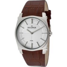 Skagen Watches Men's White Dial Brown Genuine Leather Brown Genuine L