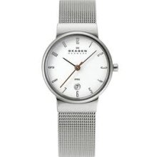 Skagen White Dial Stainless Steel Mesh Ladies Watch 355SSSC