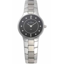 Skagen Womens Contemporary Link Stainless Watch - Black Bracelet - Pearl Dial - 572SSXB1