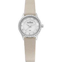 Skagen Women's Stainless Steel Beige Leather Strap Watch ...