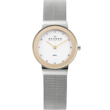 Skagen Women's Two-tone Swarovski Accented Watch - Mesh Bracelet - White Dial - 358SGSC