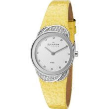 Skagen Women's White Swarovski Crystal White Dial Genuine Leather