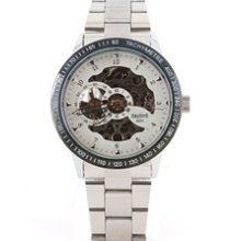 Skeleton Automatic Mechanic Men's Wrist Watch (White)