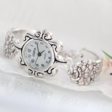 Spoon Watch - Bracelet Spoon Watch - Moss Rose Spoon Watch - Heirloom Spoon Watch - Vintage Spoon Watch (mcf W067)