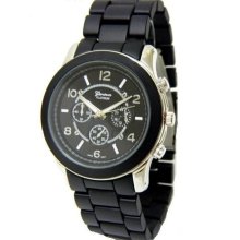Stainless Steel Black With Silver 3 D Geneva Large Bracelet Oversized Men's Watch