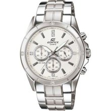 Stainless Steel Edifice White Dial Diamonds Analog Quartz