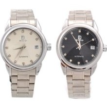 Stainless Steel Men's Mechanical Wrist Watch Date Display Round Dial